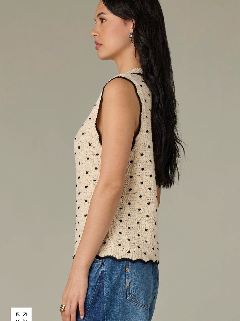 Wit & Wisdom Cream Knit Sleeveless Polka Dot Tank with Black Trim - Picture 3 of 9